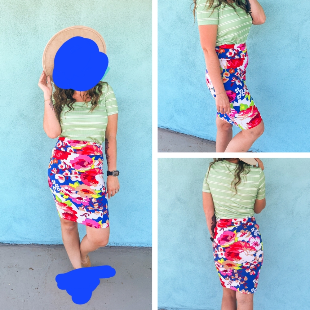 Cassie Lularoe Pencil 3xl Skirt Orange background with multi floral design. - Picture 6 of 11